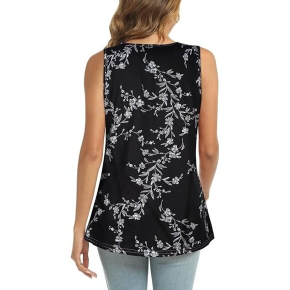 Women's Summer Loose Fit Sleeveless Tunic Blouse Lightweight Stretch Floral XL - Picture 2 of 9